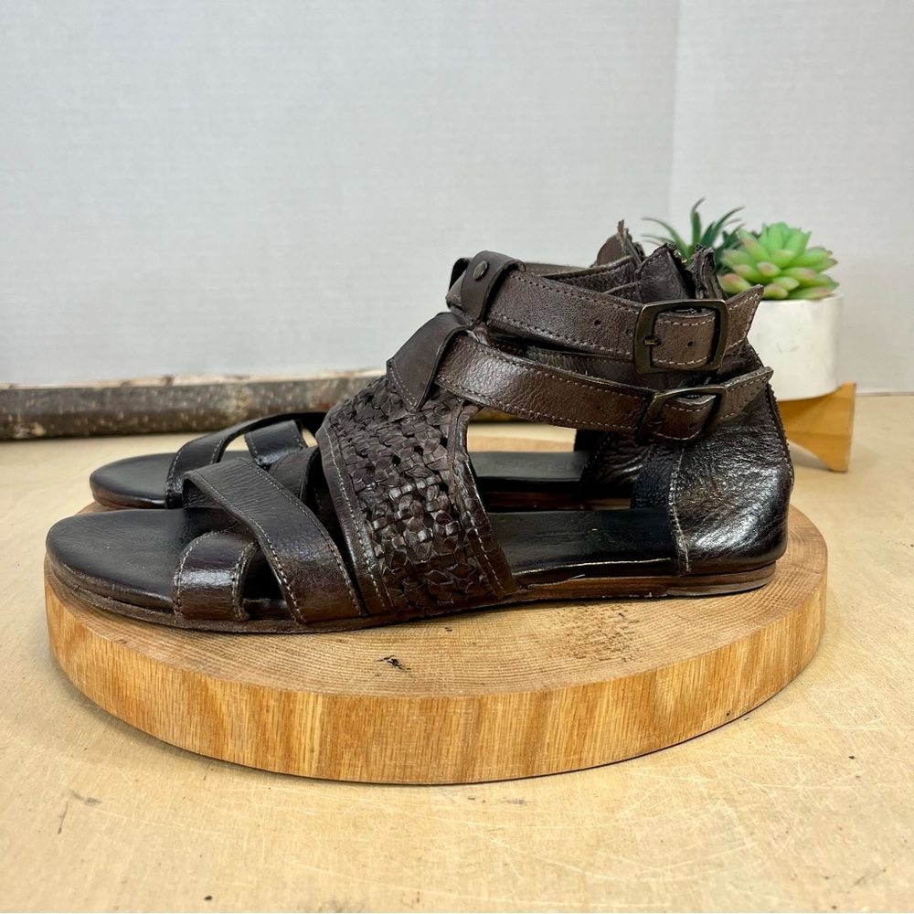 BED|STU Capriana Brown Woven Leather Double Ankle Strap Buckle Zip Sandal Size 9 - Picture 4 of 15